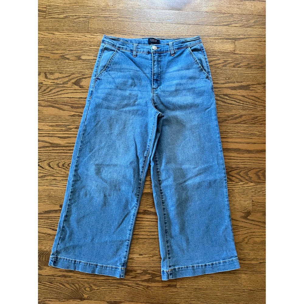 Curve Appeal Women Medium Wash Wide Leg Cropped Jeans Size 10/30 Blue Stretch